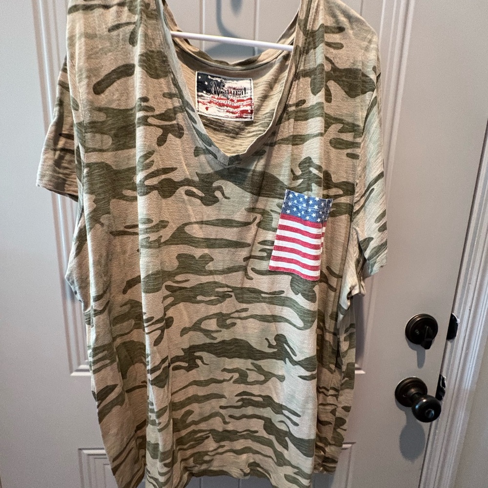 Natural Reflections Green Camo Women’s Tee with Flag Pocket